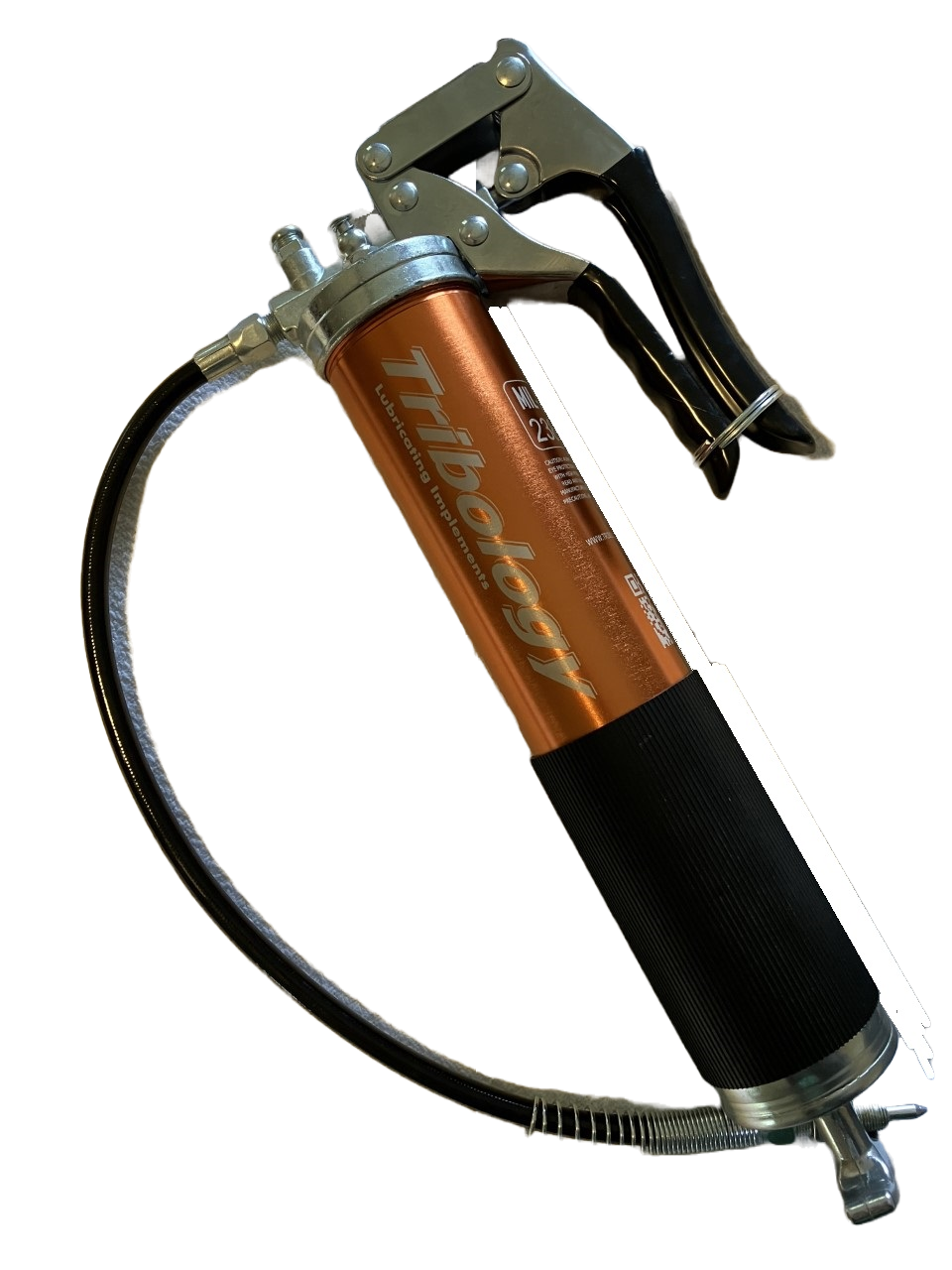 5000 PSI Pistol Grip Anodized Orange Grease Gun MIL-SPEC Inscribed.