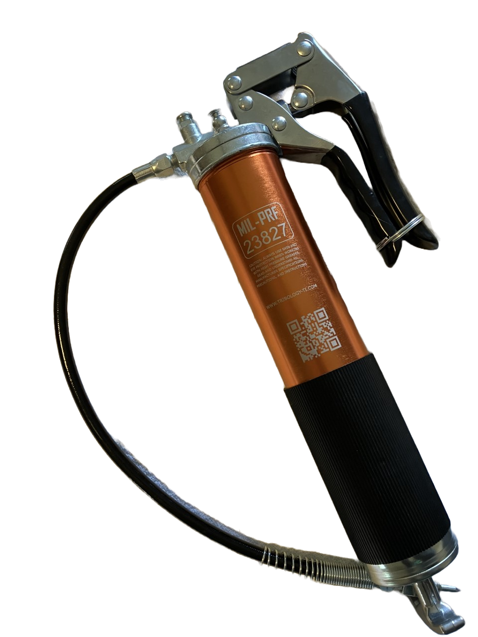 5000 PSI Pistol Grip Anodized Orange Grease Gun MIL-SPEC Inscribed.